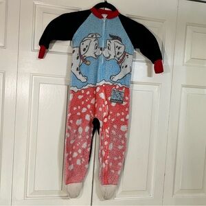 Vintage Dr Denton Disney 101 Dalmatians Fleece Footie Pajamas 4T Black Blue Red